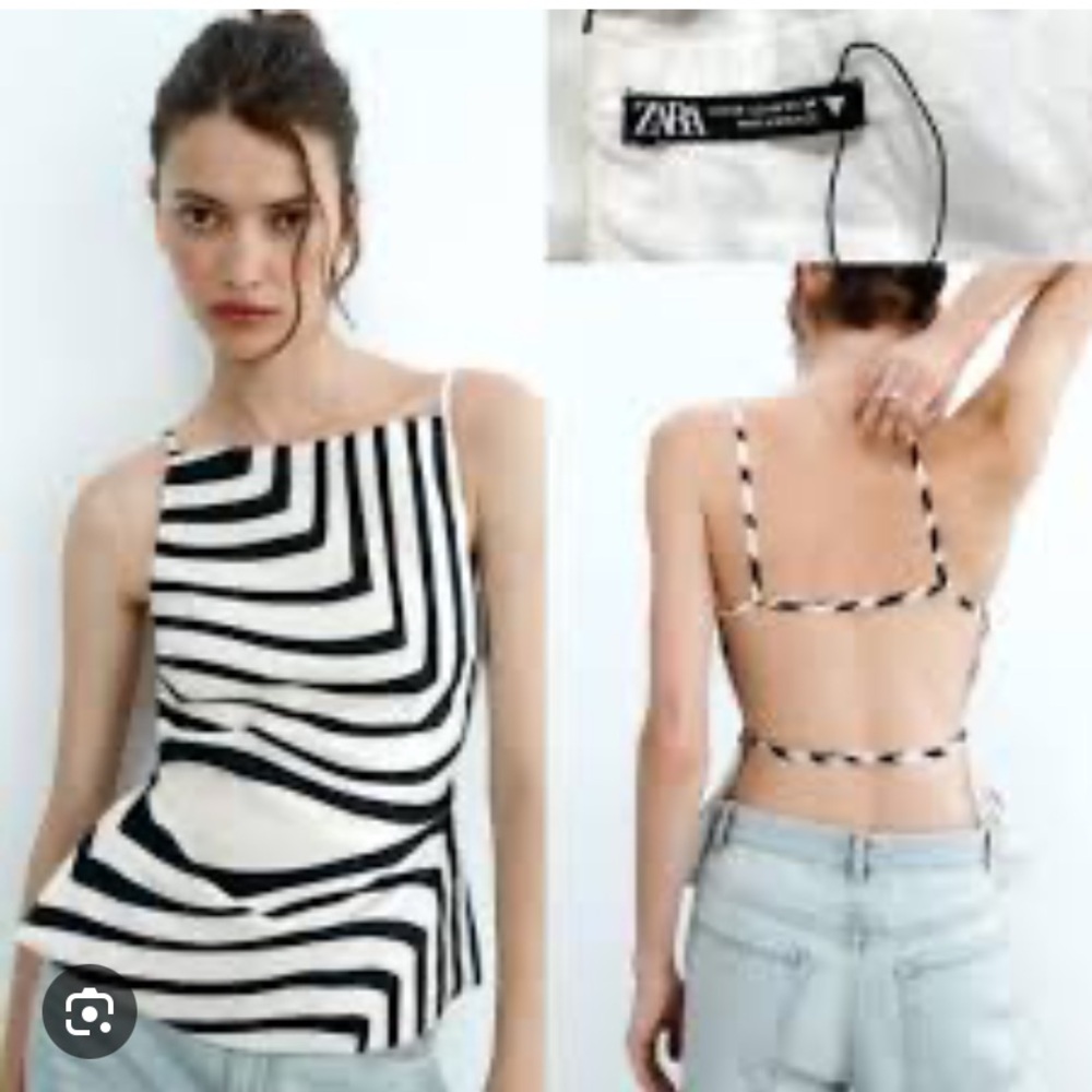 Zara Black and White Striped open back Tank Top